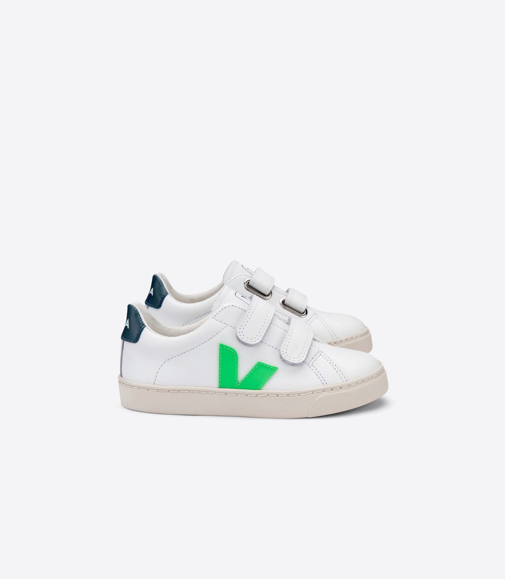 Veja Sneakers Kids - Esplar Velcro Leather - White/Green - 8247DASZP